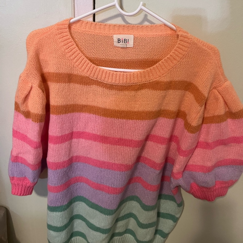 BiBi Women's Pastel Striped Sweater. Balloon sleeves